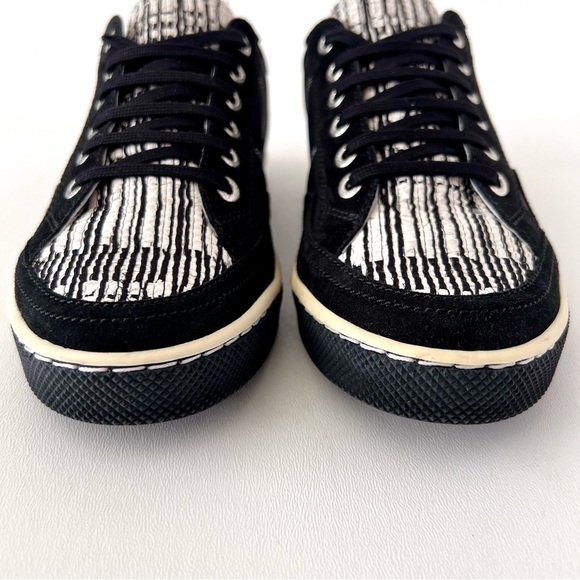 CHANEL | Black White Low Top Tennis Sneakers CC Logo Tweed Suede Vintage EU 37 - Picture 5 of 15